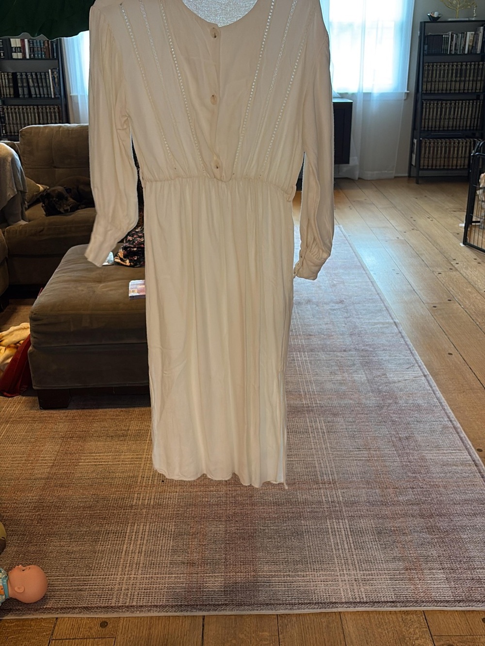 Zara Cream Long-Sleeve Button-Front Midi Dress